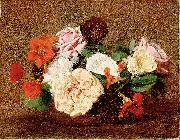 Henri Fantin-Latour Roses and Nasturtiums in a Vase oil painting artist